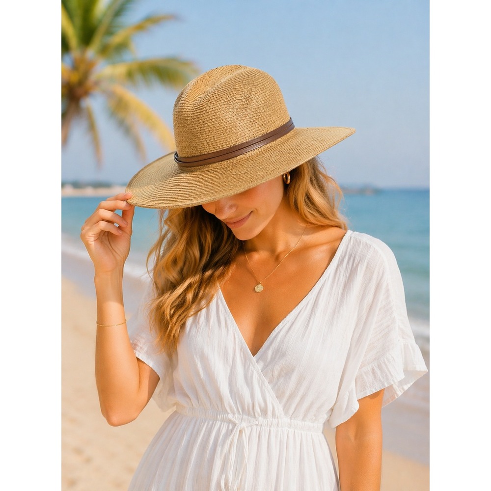 San Diego Hat Company Womens Tan Straw Wide Brim Sun Hat with Chin Strap Medium